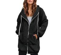 2025 Ladies Long Zip Up Hoodies Oversized Teddy Bear Fleece Coat Ladies Double Fuzzy Fluffy Hoodie Full Zip Fleece Top Casual Plush Hooded Sweatshirt Long Sleeve Warm Sweater Outwear with Pocket