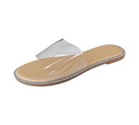 2025 Ladies Summer Transparent Flat Bottom One Word Beach Outer Wear Large Size Sandal Slippers Womens Memory Foam Sandals Size 8 (Clear, 4)