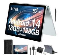 2025 Latest 11 Inch Android 14 Tablet, 18GB RAM 128GB ROM, 1TB Expandable, 2K Display, T616 Octa-Core, 13MP+5MP+5MP, 9000mAh Battery, GPS, Face ID, Quad Speakers, Tablet with