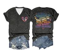 2025 Let Them Misunderstand You Tops for Women Heart Print Going Out Loose T Shirts Summer Graphic Tee Shirts Loose Fit Casual Letter Cute Trendy Tshirt V Neck Tees Shirts Dark Gray