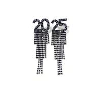 2025 Letters Rhinestone Dangle Earrings Tassel Happy New Year Earrings for Women New Year’s Eve Party Earrings Holiday Festive Jewelry, Cubic Zirconia, No Gemstone