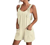 2025 Linen Dungarees for Women UK Summer Casual Sleeveless Rompers Loose Adjustable Strappy Short Overalls Jumpsuits Amaon Prime Orders Placed by Me Beige