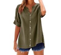 2025 Linen Tops for Women Summer Work Tops Trendy Button Down Plus Size V Neck Boho Clothes Spring Tops(Brown, XXXXXL)
