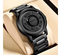 2025 Luxury Watch Men Creative Scrolling Pointer Magnetic Force Sport Watches Men Quartz Chronograph Man Clock Relogio Masculino leather all black