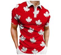2025 Male Summer Canada Independence Day National Day Button Shirt for Flag Print Retro Short Sleeve Tops England Football Shirt, Red (watermelon red), XL