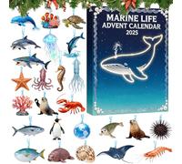 2025 Marine Live Advent Calendar, Ocean Themed Holiday Countdown with 24 Adorable Sea Creature Decorations, Handmade Collectible Ornaments, Ocean Science Gift