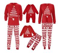 2025 Matching Family Christmas Pyjamas Homewear Sets for Winter - Funny Unisex Xmas Sleepwear, Couples' Pyjamas, Parent-Child Pyjamas with Christmas Tree Pattern (#A02 Red, 9-12 M)
