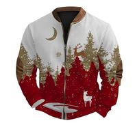 2025 Men's Christmas Sweatshirt with Zip, Long Sleeve, Casual Loose, Chic and Elegant Printed Cardigan, Autumn, Winter, Christmas, Classic Jackets, Outdoor, Streetwear for Party, Red, M