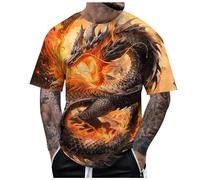 2025 Mens Dragon Summer Short Sleeve T-Shirt Animal Graphic Shirt Azure Blue, gold, L