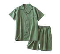 2025 Mens Four Season Fashion Casual Soft Comfortable Solid Color Shirt Pants Home Service Two Piece Set Mens Pyjama Bottoms, Green, XL