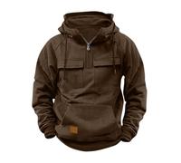 2025 Men's Full Zip Hoodies Cargo Vintage Hooded Sweatshirt Workwear Soild Color Tops Zipper Coat Multi Pockets Oversized Long Sleeve Casual Hiking Jacket Outdoor
