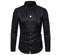 2025 Men's Gothic Long Sleeve Shirt - Lapel Collar Slim Fit with Studded Vintage Blouse Steampunk Renaissance Chic Top for Halloween Carnival Club Party Shirt, Black, L