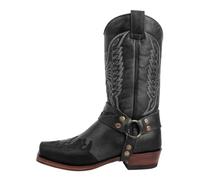 2025 Men's Half Sole Square Toe Embroidered Leather Western Boots Side Zip Low Heel Comfortable Boot Men Shoes n5