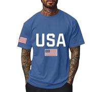 2025 Men's Independence Day Happy 4th of July T-Shirt USA Vintage Streetwear Cotton Print Tops Shirt Men's Sports Shirts Crew Neck Short Sleeve Summer T-Shirt, lightblue, L