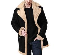 2025 Mens Jacket Men Plus Size Winter Zipper Coat Lapel Long Sleeve Padded Leather Jacket Thicken Coat Sheepskin Fringe for Men (Black, XXXXXL)