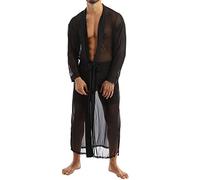 2025 Mens Sexy Underware Men Long Shirt Transparent Open Cardigans Cloak Casual Tops Streetwear Sleepwear Shirt Yes Daddy Lingerie (Black, XXL)