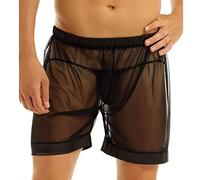 2025 Mens Sexy Underware Men's Underwear Mesh Breathable Underpants Mens Mesh Shorts See Through with Large Split Pants Satin Lingerie Set with for Women (Black, XXXXXL)