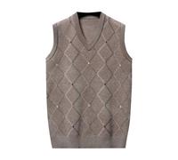 2025 Men's Sleeveless Sweater Large Size - V-Neck Knitted Casual Chic Diamond Check Vest Slim Fit Comfortable Versatile Temperament Sweater Classic Soft Basic Sweater