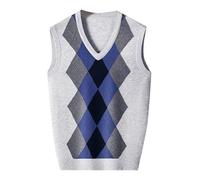2025- Men's Sleeveless Vest - V-Neck Print Diamond Check Print Slim Casual Large Size Sweater Chic and Elegant Comfortable Temperament Versatile Business Sweater