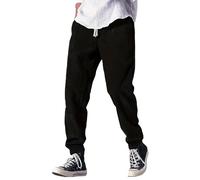 2025 Men's Solid Color Drawstring Waistband Ankle Tied Casual Pants Business Fashionable Comfortable and Loose Pants Bleach for Men (Black, M)