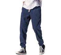 2025 Men's Solid Color Drawstring Waistband Ankle Tied Casual Pants Business Fashionable Comfortable and Loose Pants Bleach for Men (Blue, XXXL)