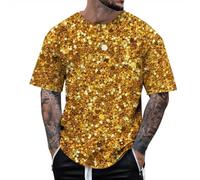 2025 Men's T-Shirt Stage Performance T-Shirt 3D Printed Sequin Jumper Short Sleeve T-Shirt Style Three Blue Tops, yellow, XXL