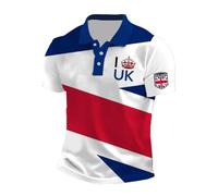 2025 Men's Union Jack Shirts Queen Platinum Jubilee Breathable Moisture Wicking Work Polo T-Shirts Classic Collar Golf Tshirts King Charles Coronation 2025 Bodybuilding Gym Tee,XL