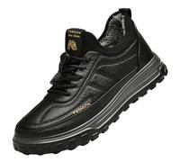 2025 Men's Winter Plush Thickened Casual Soft Sole Non-Slip Fashion Leather Upper Father Shoes Cotton Shoes Shoes Against Sweaty Feet Men, black, 9 UK