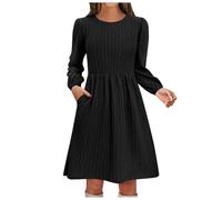 2025 Mid-Length Women's Long Sleeve Dress - Sexy Vintage Chic Elegant Solid Color Loose Fit Line A Casual Fluid Temperament Comfortable Versatile Autumn Winter Sweater Dress