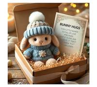 2025 Mini Bunny Hug Cute Easter Gift Plush, Plush Bunny Rabbit with Carrot, Soft Stuffed Animal in Easter Gift Box for Basket Stuffers, Spring Decor and Gifts blue
