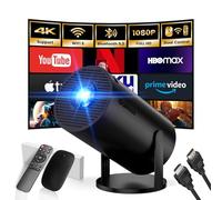 [2025 Model & Built-in Apps] Mini Projector 1080P FHD 4K Support Portable Projector with WiFi and Bluetooth 180° Adjustable Auto Keystone Compatible with TV Stick/Memory Stick/USB/Laptop, Black