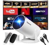[2025 Model & Built-in Apps] Mini Projector 1080P FHD 4K Support Portable Projector with WiFi and Bluetooth 180° Adjustable Auto Keystone Compatible with TV Stick/Memory Stick/USB/Laptop, White