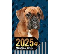 2025 Monthly Diary: With Notebook / 6x9 Dated Personal Organizer And 100 Blank Lined Journal Pages Combo / Organizing Gift / Boxer Dog Art on Paw Print Pattern Cover