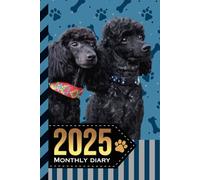 2025 Monthly Diary: With Notebook / 6x9 Dated Personal Organizer And 100 Blank Lined Journal Pages Combo / Organizing Gift / Black Poodle Dog Art on Paw Print Pattern Cover
