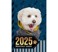 2025 Monthly Diary: With Notebook / 6x9 Dated Personal Organizer And 100 Blank Lined Journal Pages Combo / Organizing Gift / Coton de Tulear Dog Art on Paw Print Pattern Cover