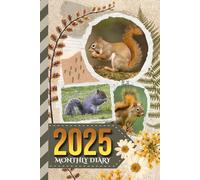 2025 Monthly Diary: With Notebook / 6x9 Dated Personal Organizer And 100 Blank Lined Journal Pages Combo / Organizing Gift / Red Gray Squirrel - Animal Scrapbook Theme Cover
