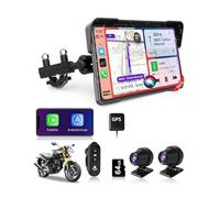 2025 Motorcycle CarPlay Screen 7" 4K+1080P Dash Cam Front and Rear Android Auto Wireless Carp Lay Waterproof for Moto with Dual Cameras GPS Navigation Touchscreen Wired Controller Bluetooth TF-64G