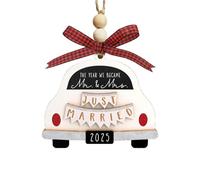 2025 Mr and Mrs Wooden Ornament, Country Style Just Married Hanging Decoration, Rustic Wedding Car Hanging Ornament with Car Pattern, Wedding Gifts for Bride, Groom and Newlywed Couples