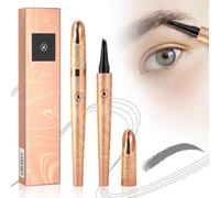 2025 New 3D Microblading Eyebrow Pencil with 4 Forked Tip Applicator, Eyebrow Pencil Waterproof, Long-lasting Magic Eye brow Pen Effortlessly Creates Natural-Looking Brows (Grey)