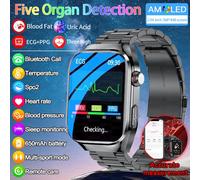 2025 New AI Intelligent Diagnosis ECG+PPG Smartwatch Health Protection Blood Lipids Uric Acid Heart Rate BT Call Smart Watch Men Body Fat Blue