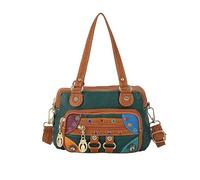 【2025 New Arrival】Ethnic Rhinestone Handbag - Colorful Bohemian Crossbody Bag, Soft Washed Leather Multi-Color Shoulder Purse with Zipper Pocket, Unique Gift for Women (Army Green)