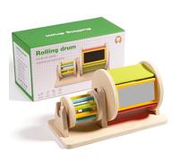 2025 New Baby Drum Wooden Toys, Wooden Montessori Spinning Drum Toy for Kids - 5 Colours & 1 Acrylic Mirror, Baby Sensory Toy for 6 Months -3 Years Old Babies Toddler Kids Boy Girl