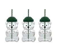 2025 New Bear Straw Cup, Cute Mugs, Coffee Beer Wine Cocktail Drinks Glassware, Leak-Proof Lid (3PCS)