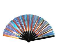 2025 New Boots on The Ground Fan, Large Holographic Folding Hand Kung Fu Fan Line Dance Popping Fan, Clap Fans for Line Dancing Foldable Color Craft Holding Laser Colors Hand Fan (H)