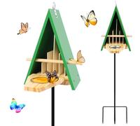 2025 New Butterfly House and Feeder for Outside, Wooden Butterfly House with Metal Stake for Garden, Natural Butterfly Habitat with Butterfly Puddler on The Floor or Hanging on Tree Wall
