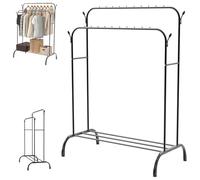 2025 NEW Clothes Stand Metal Heavy Duty Clothes Rack, Black Movable Clothes Rails with Double Hanging and 110kg Max Load Capacity, Portable Clothing Rail for Dressing Rooms/Home/Shop, 110x55x150cm