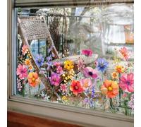 2025 New Colorful Floral Bouquet Window Sticker, Floral Pattern Window Sticker, Flower Window Clings, Flower Window Clings, Reusable, Removable, Double-Sided, for Home Office Decor