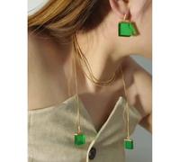 2025 new copper alloy square resin necklace high-end temperament emerald exquisite lock