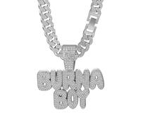 2025 New Diamond Inlaid Men's Burna Boy Necklace Pendant Men's Cuban Necklace Chain Length 23.62 inches