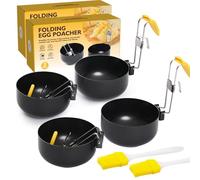 2025 New Egg Poacher, Folding Poached Egg Maker Egg Cooker with Brush, Egg Ring Collapsible Hang Egg Boiler, Kitchen Gadgets Non-stick Egg Poacher for Perfect Boiled Eggs for Kitchen Tool (4-Pcs)